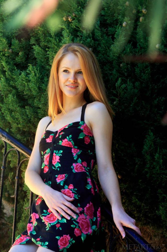 Luscious byelorussiann redheaded young Alice May unveils tiny tits and spreads her legs outdoor - #2