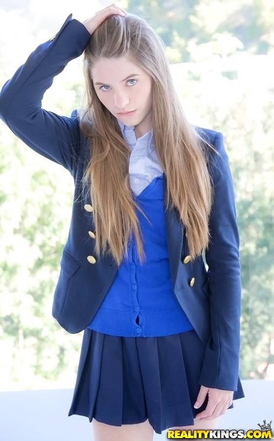 Hot american teen Alice March in fancy skirt suck huge cock and fucked hard - #1