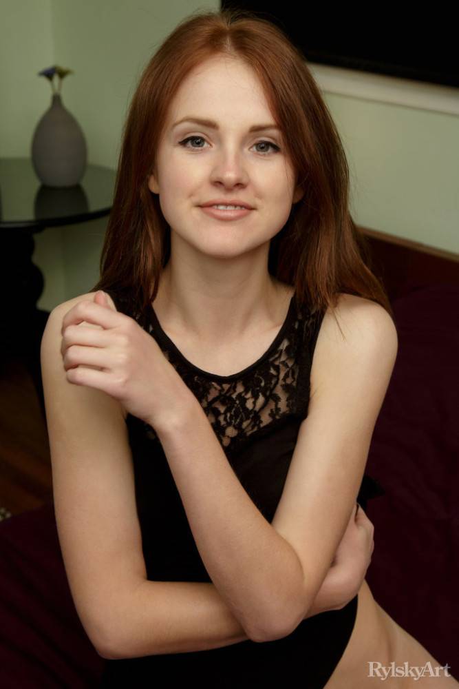 Stunning byelorussiann red-haired teen Alice May in hose exhibiting her ass and bald pussy - #3