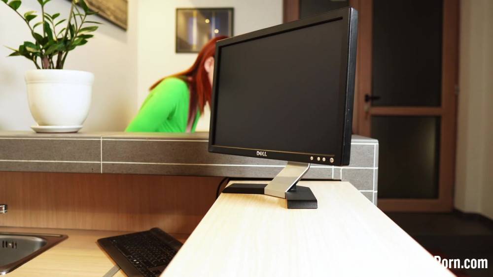 Fucking a redhead behind her working desk - #4