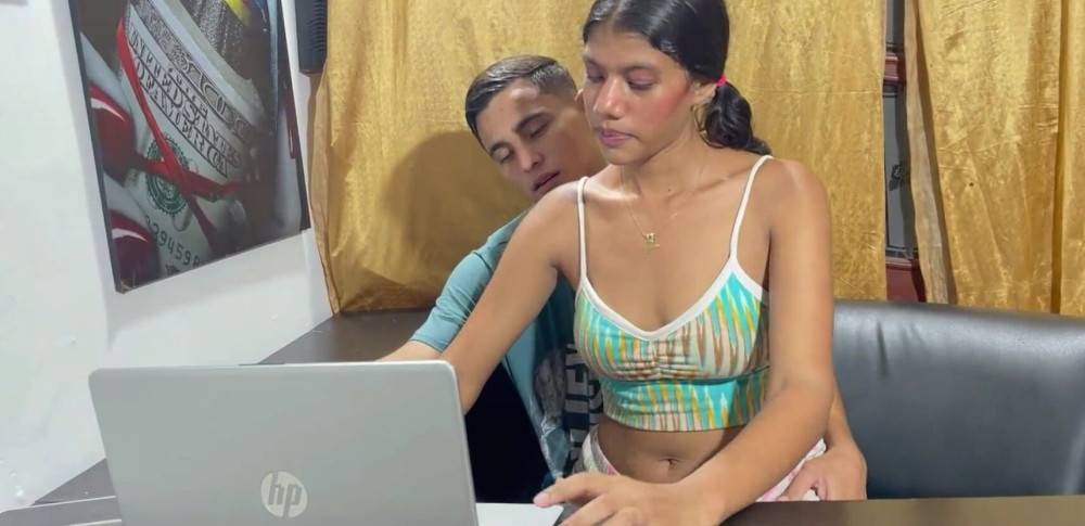 I make my shy stepsister feel my huge cock while she plays with my computer - #1