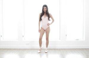 Flexible brunette ballerina solo girl Lucy Doll parting labia lips on picsofsex.com