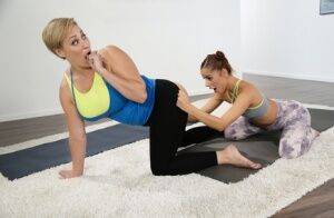 Older and younger chicks Vanna Bardot & Ryan Keely do yoga before lesbian sex on picsofsex.com