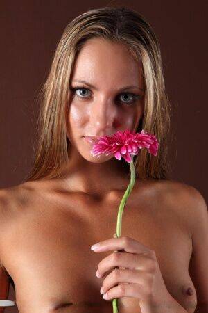 Pierced horny blonde Ksenya B baring skinny body with tiny tits & bald twat on picsofsex.com