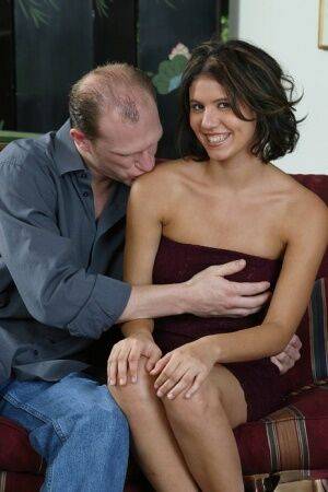 Frisky slut with hairy pussy gives a blowjob and gets shagged hardcore on picsofsex.com