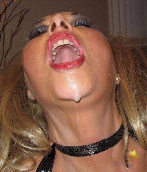 Blonde slut Blondie Blow gets her pretty face plastered with sperm on picsofsex.com