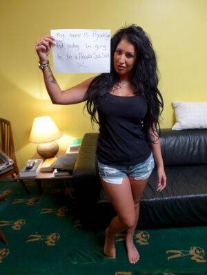 Dark haired Latina slut Brooklyn Blue partakes in rough sex on leather sofa on picsofsex.com
