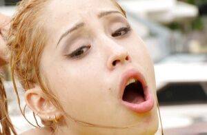 Young Latina slut Goldie Ortiz taking cumshot in mouth outdoors on picsofsex.com