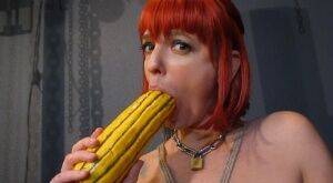 Kinky pierced BDSM slut Abigail Dupree pisses in carafe & toys ass with gourd on picsofsex.com