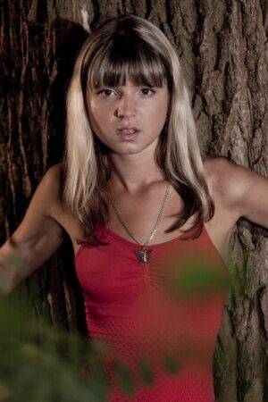 Skinny young Gina ball gagged and restrained with ropes for BDSM torture on picsofsex.com