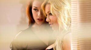 Kissing lesbians with nice asses spread labia lips for shaved pussy licking on picsofsex.com