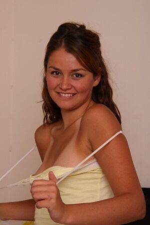 Amateur model Allie Haze rocks her flat chest before parting her tight slit on picsofsex.com