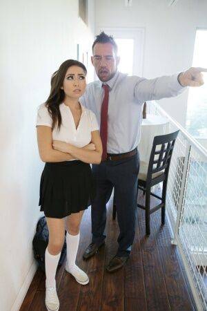 Naughty schoolgirl Melissa Moore spanked hard by her stepdad for misbehaving on picsofsex.com