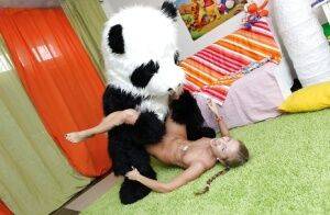 Salacious teenage cutie with pigtails has hardcore sex with a panda toy on picsofsex.com