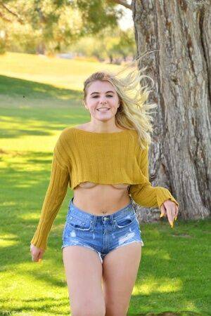 Dirty blonde Isabelle ditches jeans shorts and a sweater prior to masturbating on picsofsex.com