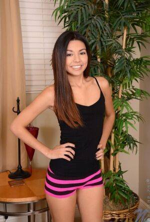 Sweet Latina teen Serena Torres pleases her bald snatch with a vibrator on picsofsex.com