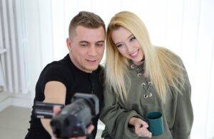 Blond teen Samantha Rone gets a mouthful of cum during sex with a photographer on picsofsex.com