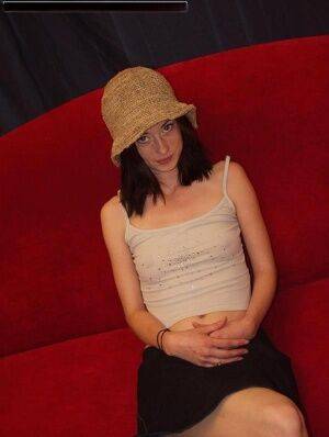 Young amateur with a freckled face slips a finger in her hairy pussy on picsofsex.com