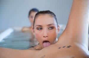 Lesbian sluts Celeste Star, Malena Morgan, and Megan Salinas taking a bath on picsofsex.com