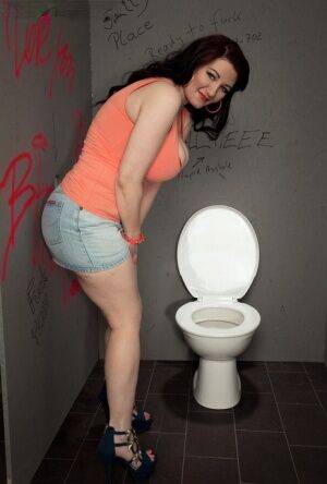 Big boobed female Vanessa Y gives head at bathroom gloryhole on picsofsex.com