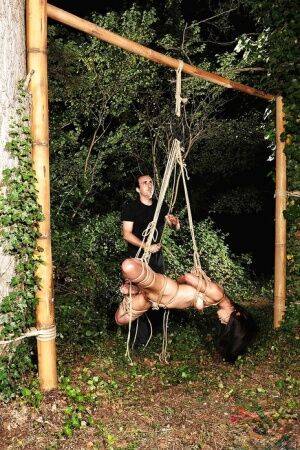 Asian BDSM feminine Marica Hase is tied up in forest by rude male on picsofsex.com