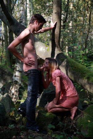 Young girl and her boyfriend had sex in a mature forest away from civilization on picsofsex.com