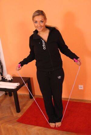 Kristal Swift using a skipping rope on her hooters and pussy on picsofsex.com