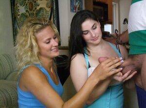 Wild teens ridicule olman cock and give a hot clothed handjob on picsofsex.com