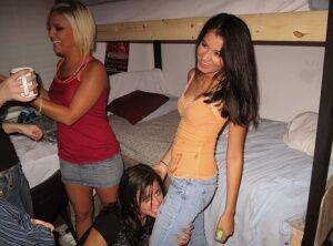 Foxy coeds with sexy bodies are into wild groupsex in the dorm room on picsofsex.com