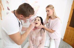 Dark haired teen has a hardcore threesome with a doctor and nurse on picsofsex.com