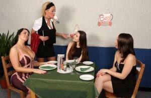 Girls lunch break turns into CFNM mealtime encounter in hot reverse gangbang on picsofsex.com