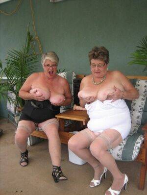 Fat old women Girdle Goddess & Grandma Libby hold their boobs after dildo play on picsofsex.com