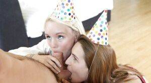 Party girls Macie Winslett and Sammie Davis sucking cock and balls on picsofsex.com