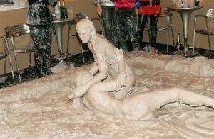 Kinky european fetish ladies having some messy mud wrestling fun on picsofsex.com