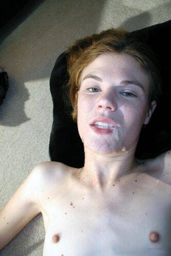 Skinny Melissa Ashley lets her stepson cum in her mouth while masturbating on picsofsex.com