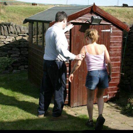 Caucasian girl is taken into a shed for a much-needed spanking on picsofsex.com