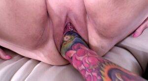 Amateur BBW dildo fucks her pierced pussy before being fisted and banged on picsofsex.com