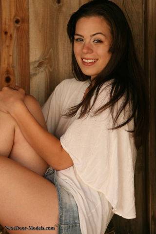 Abby gets rowdy on a hay bale with her denim mini skirt! on picsofsex.com