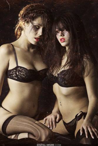 Nikki Brooks And Her Lez Friend Both With Ugly Make-up And In Black Lingerie Make Love In The Dark. on picsofsex.com