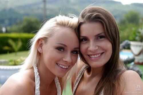 Hot girls Ennie Sweet and Serenity licking pussies in the hot lesbian sex outside on picsofsex.com