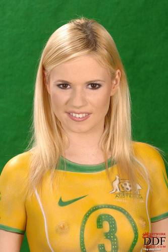 Body Art Cutie Yasmine Gold Pretends That She Wears Australian Green And Yellow Soccer Uniform - Australia on picsofsex.com