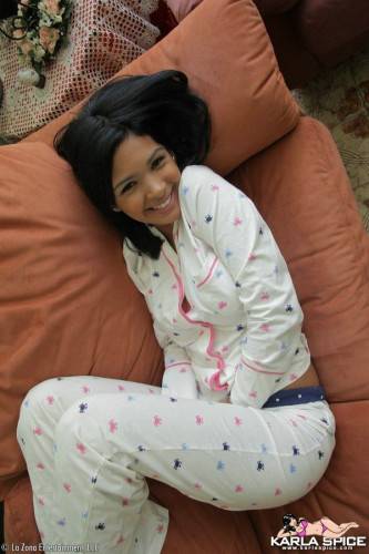 Raven Haired Latina Teen Karla Spice In Pink Panties Strips Out Of Her Pajamas on picsofsex.com