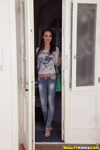 Sexy czech brunette cutie Belle Claire in tight jeans bares her ass and spreads her legs - Czech Republic on picsofsex.com