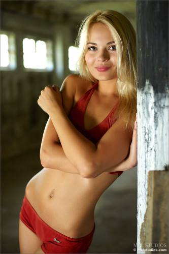 Cute Blonde In Red Bikini Talia MPL Takes Everything Off In A Building And Poses on picsofsex.com