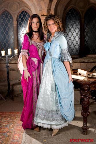 Two Beauties Thalia And Jennifer Stone In Dresses From The Past Have Group Sex on picsofsex.com