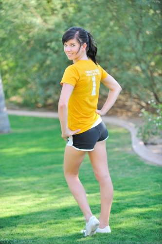 Teen Tasha FTV Removes Her Shorts And Panties Then Does Stretching Exercises Outdoors on picsofsex.com