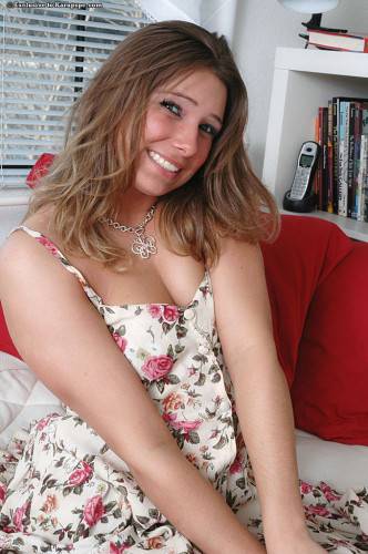 Very attractive youthful Hailey in sexy skirt baring her butt and shaved pussy on picsofsex.com