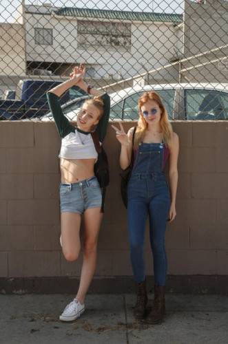 Sexy babes Riley Anne & Winter Bliss flashing hot bodies & titties in public - France on picsofsex.com