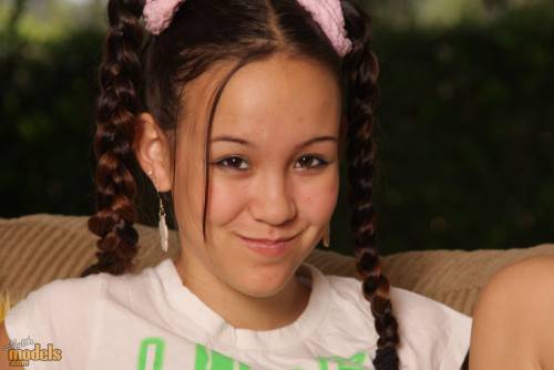 Skinny Oriental Teen Tiny Tabby In Braided Pigtails Shows Her A Size Tits And Spreads Her Tiny Twat on picsofsex.com