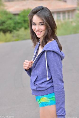 Smiling Brunette Teen Emily Grey Is In The Street Uncovering View On Hot Butt And Boobs on picsofsex.com